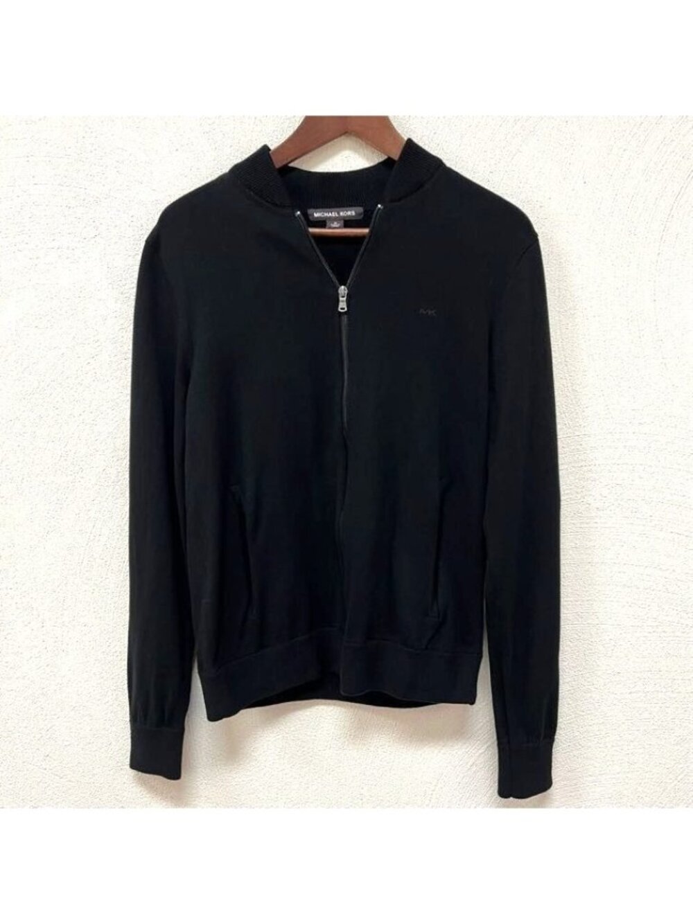Michael Kors Mens Black Full Zip Sweater Jacket Ribbed Collar Long Sleeve Sz M